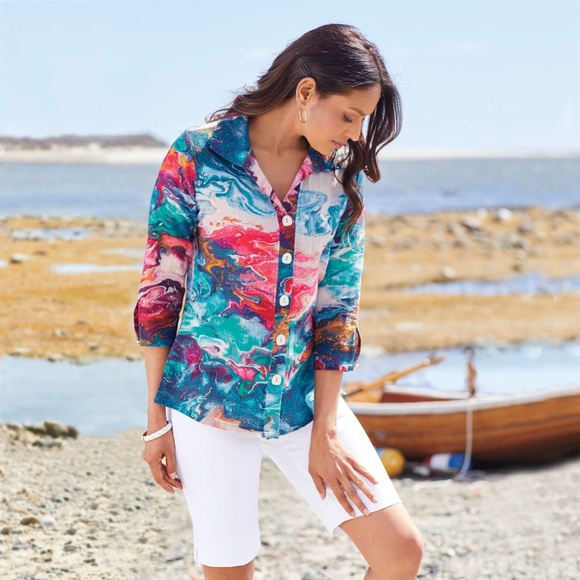 Parsley & Sage Multicolored 3/4 Sleeve Button Down Shirt - Picture 5 of 5